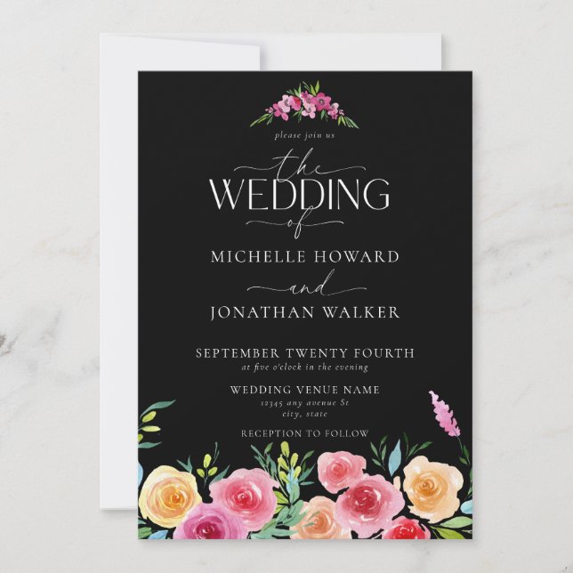 Fiesta Mexican Flowers Elegant Script Wedding Invitation (Front)