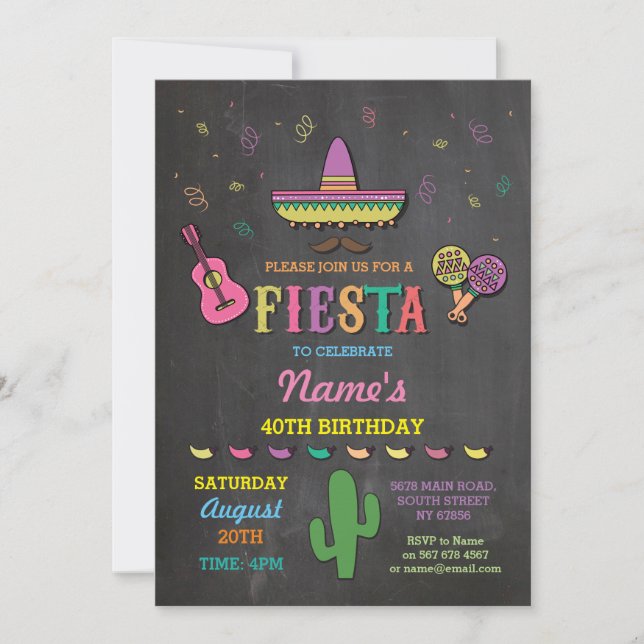 Fiesta Mexican Hat Mexico Birthday Party Invite (Front)