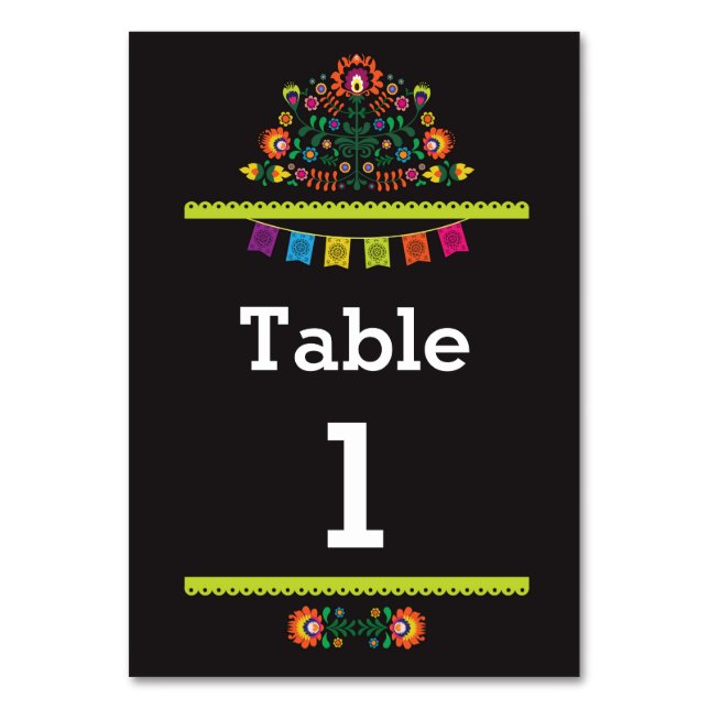 Fiesta Mexican Pattern Table Number Wedding (Front)