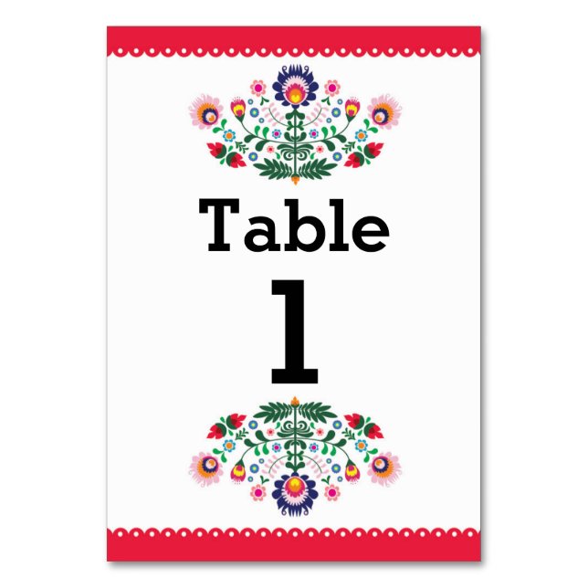 Fiesta Mexican Pattern Table Red Number Wedding (Front)