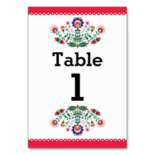 Fiesta Mexican Pattern Table Red Number Wedding Table Number
