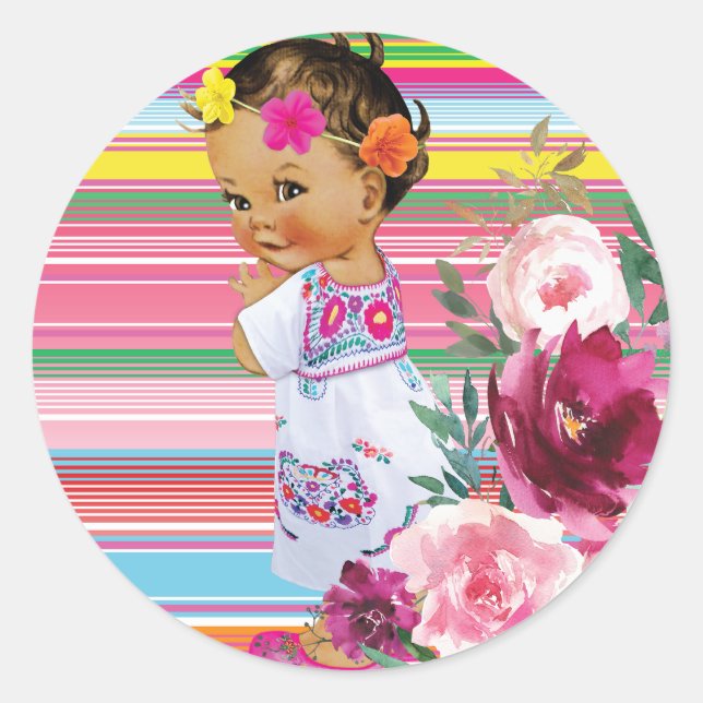 Fiesta Mexicana Baby Shower Baby girl Stickers (Front)