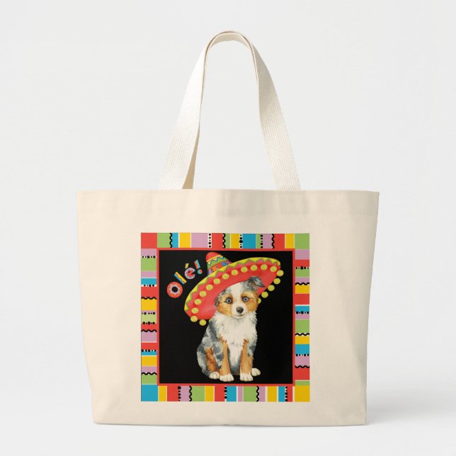 Fiesta Miniature American Shepherd Large Tote Bag (Front)