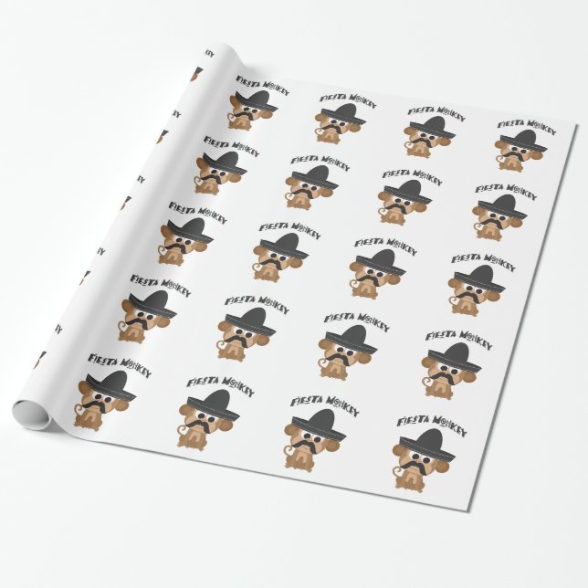 Fiesta Monkey with a Mustach and Mexican Sombrero Wrapping Paper (Unrolled)