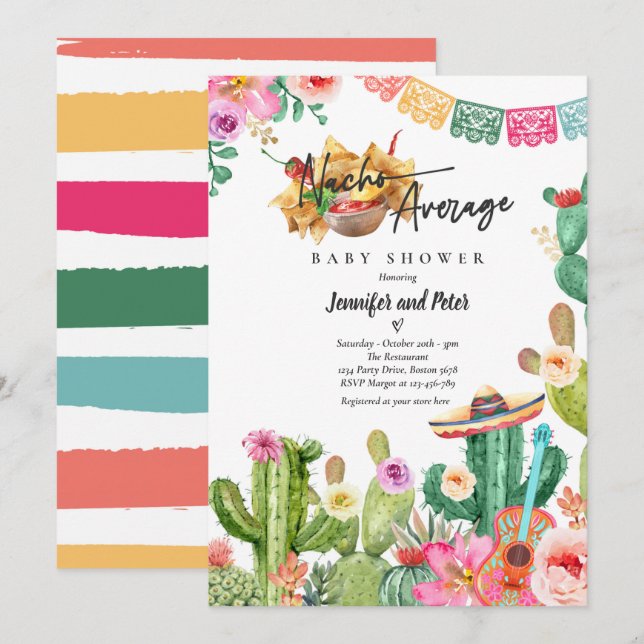 Fiesta Nacho Average Baby Shower Cactus Mexican Invitation (Front/Back)