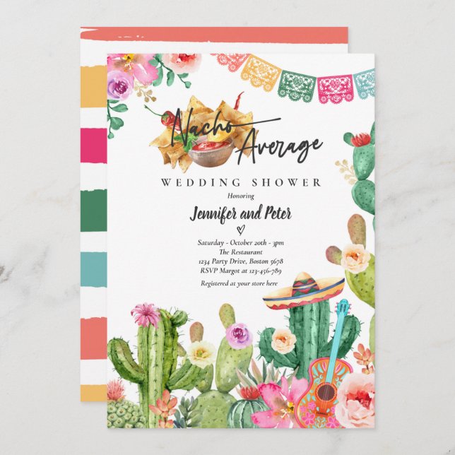 Fiesta Nacho Average Wedding Shower Cactus Mexican Invitation (Front/Back)