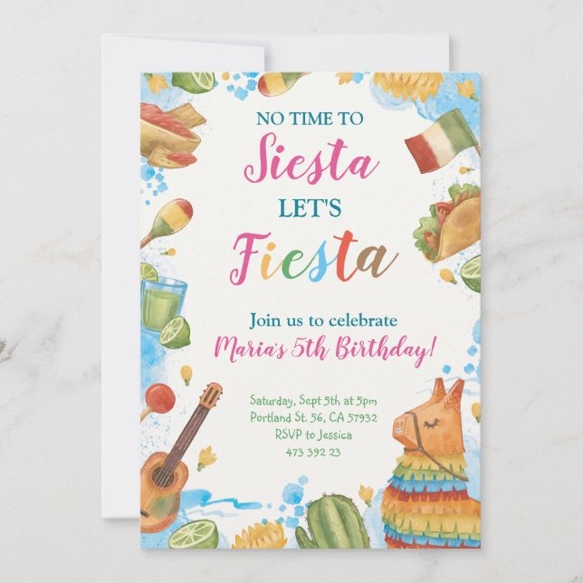 Fiesta No time to Siesta mexican Birthday Invitation (Front)