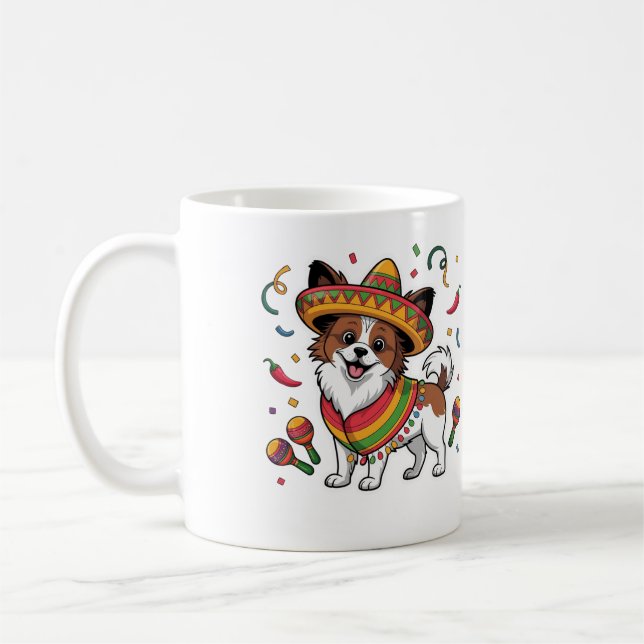 Fiesta Papillon Dog Wearing Sombrero and Sarape Coffee Mug (Left)