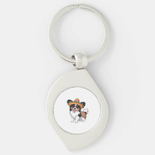 Fiesta Papillon Dog Wearing Sombrero and Sarape Key Ring