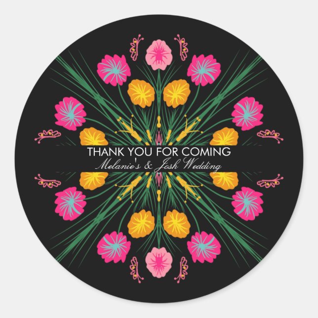 Fiesta Party Mexican Weddig Drawn Floral Butterfly Classic Round Sticker (Front)