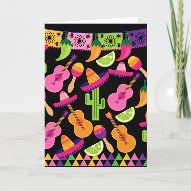 Fiesta Party Sombrero Cactus Limes Peppers Maracas Card (Front)