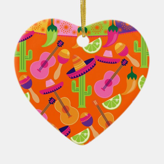 Fiesta Party Sombrero Cactus Limes Peppers Maracas Ceramic Tree Decoration (Front)