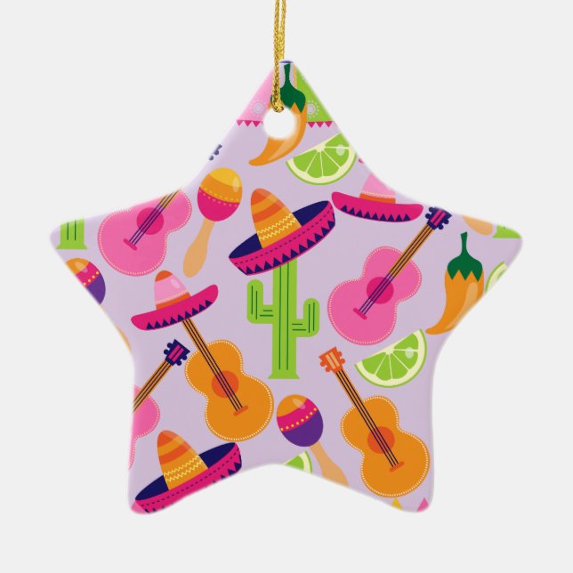 Fiesta Party Sombrero Cactus Limes Peppers Maracas Ceramic Tree Decoration (Front)