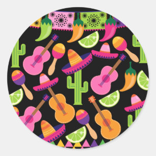 Fiesta Party Sombrero Cactus Limes Peppers Maracas Classic Round Sticker