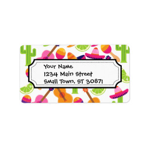 Fiesta Party Sombrero Cactus Limes Peppers Maracas Label
