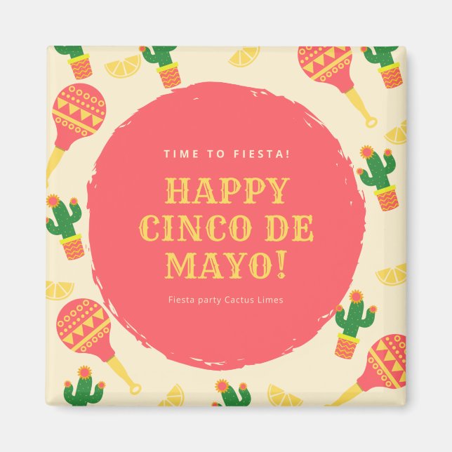 Fiesta Party Sombrero Cactus Limes Peppers Maracas Magnet (Front)