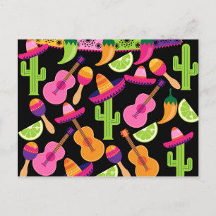 Fiesta Party Sombrero Cactus Limes Peppers Maracas Postcard