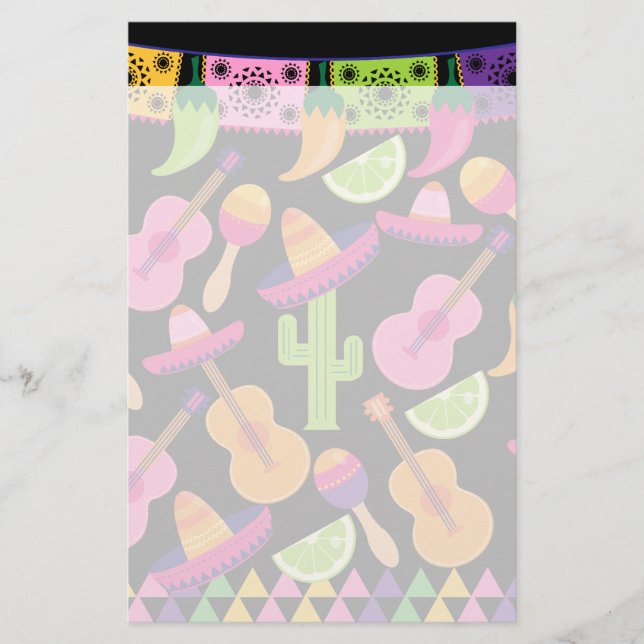 Fiesta Party Sombrero Cactus Limes Peppers Maracas Stationery (Front)
