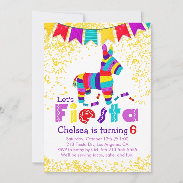 Fiesta Piñata Birthday Party Colourful Invitation (Front)
