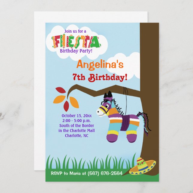 Fiesta Pinata Cinco de Mayo Birthday Invitations (Front/Back)
