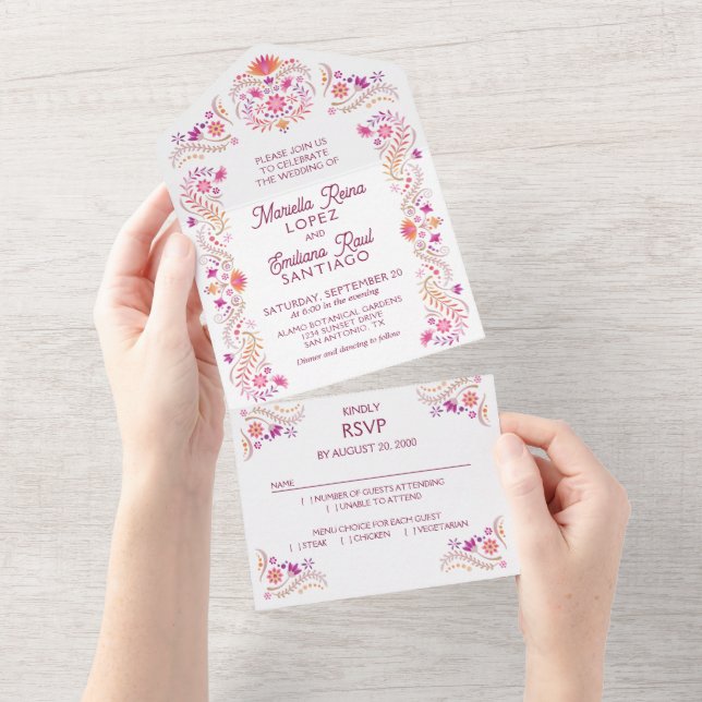 Fiesta Pink Wedding All In One Invitation (Tearaway)