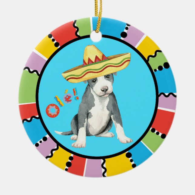 Fiesta Pit Bull Terrier Ceramic Tree Decoration (Front)