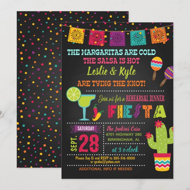 Fiesta Rehearsal Dinner Invitation - Black (Front/Back)