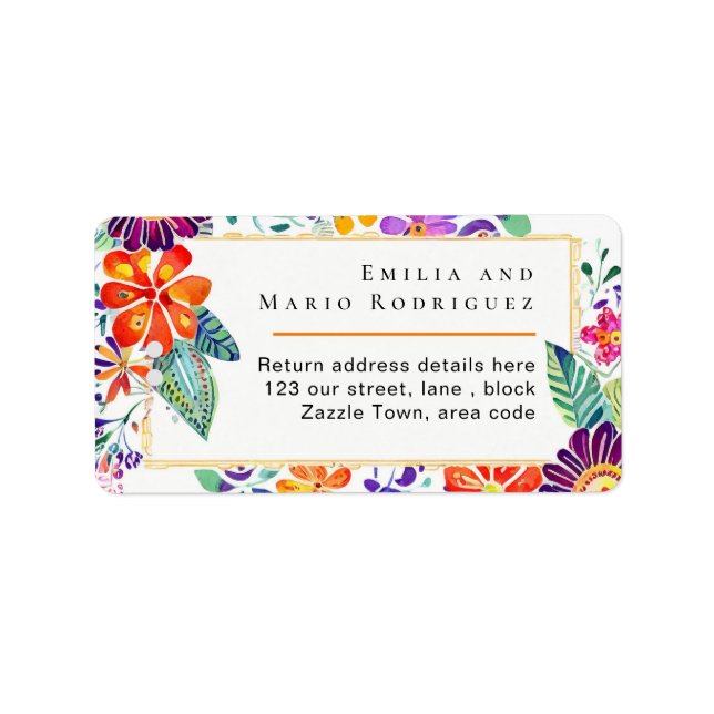 FIESTA RSVP Return Address Postal Folkart Flowers Label (Front)