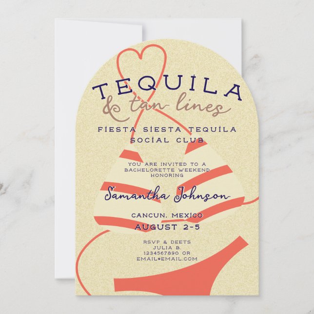 Fiesta Siesta Tequila Tan Lines Bachelorette Club Invitation (Front)