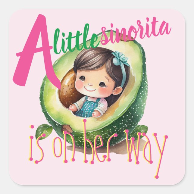 Fiesta Sinorita Baby Girl Shower Partyware Favours Square Sticker (Front)