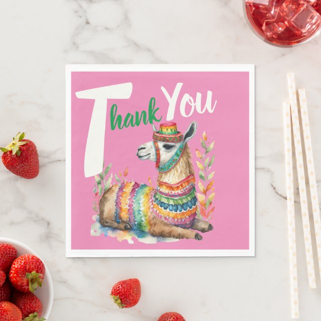 Fiesta Sinorita Baby Girl Shower Partyware Llama Napkin (Insitu)