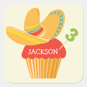 Fiesta Sombrero Cupcake Personalised Sticker