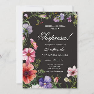 Fiesta Sorpresa 50 años Floral in Spanish Invitation