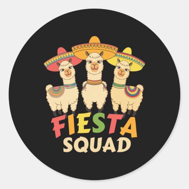Fiesta Squad Cinco De Mayo Llama Let's Fiesta Mexi Classic Round Sticker (Front)
