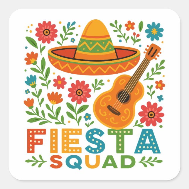 Fiesta Squad – Colourful Party Vibes Square Sticker (Front)