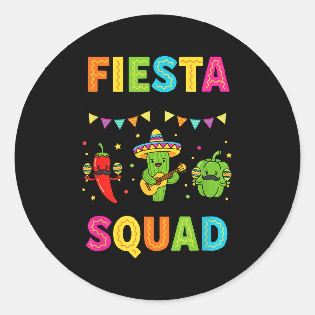 Fiesta squad cute cactus pepper bell pepper kids classic round sticker (Front)