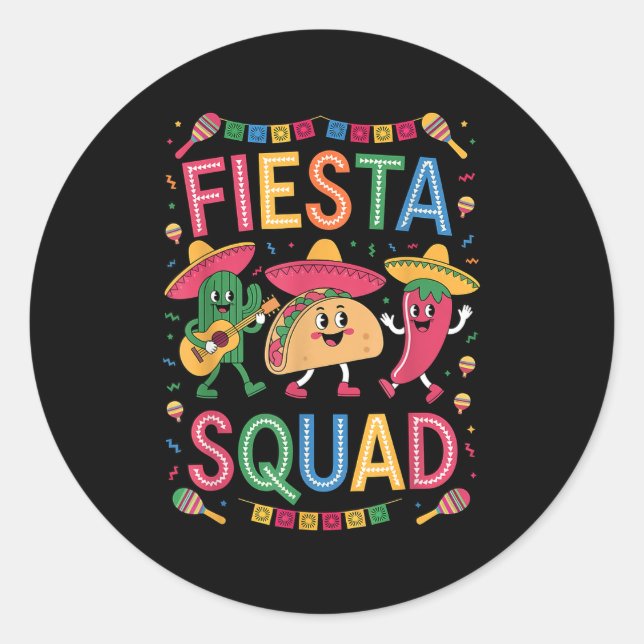 Fiesta squad taco cactus pepper chilli funny cinco classic round sticker (Front)