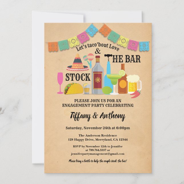 Fiesta stock the bar invitation couples shower (Front)