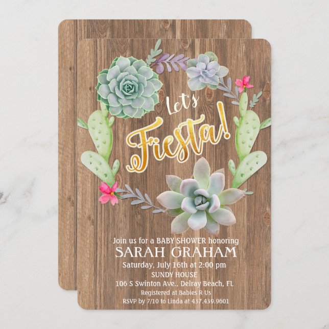 Fiesta Succulent Wreath Baby Shower Invitation (Front/Back)