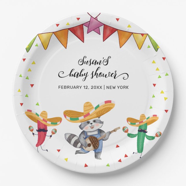Fiesta Taco 'Bout A Baby Cactus Animal Baby Shower Paper Plate (Front)