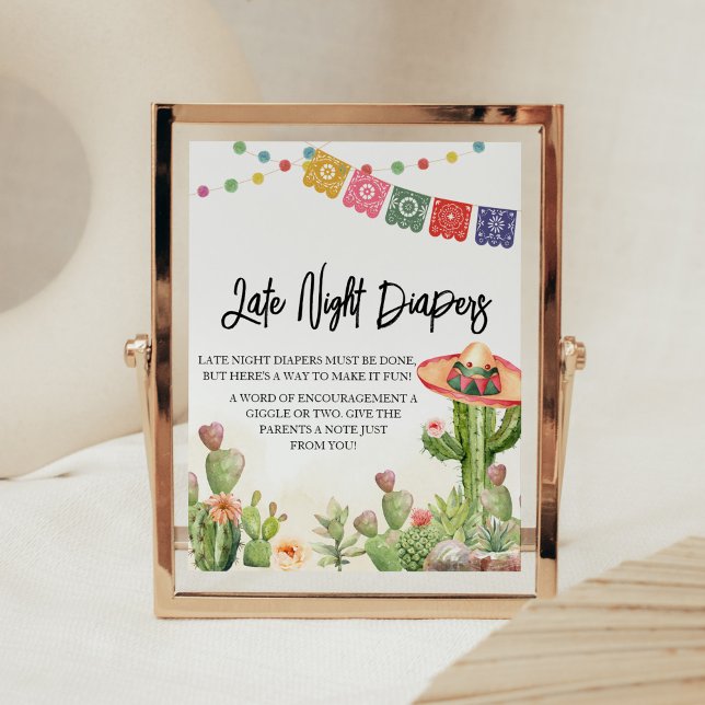 Fiesta Taco 'Bout Baby Shower Late Night Diapers Poster (Cinco De Mayo Taco Bout Baby Shower Late Night Diapers Sign)