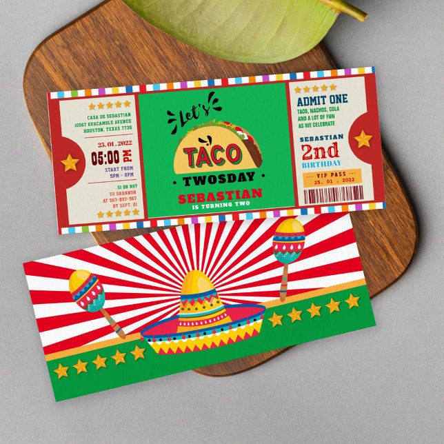 fiesta taco twosday birthday ticket invitation (Creator Uploaded)