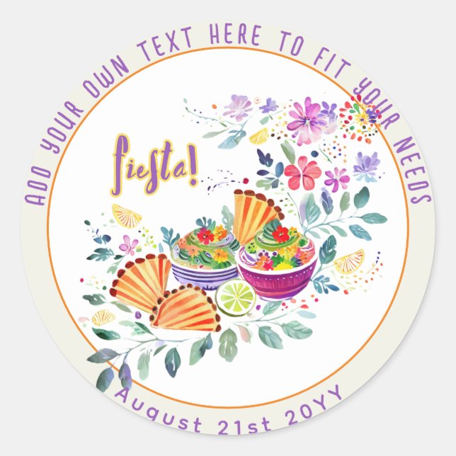 FIESTA Tacos Guacamole Folkart Flowers Custom Classic Round Sticker (Front)