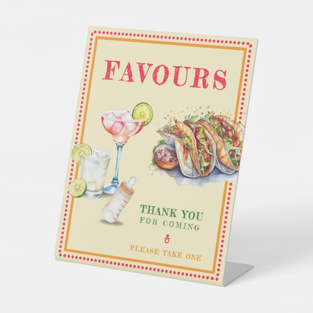 Fiesta Tacos Tequila Baby Shower Favours Thank you Pedestal Sign (Front)