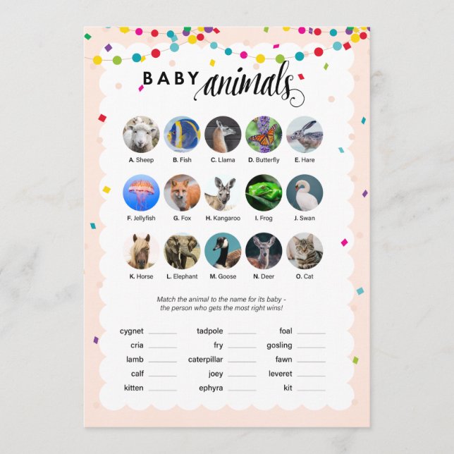 Fiesta theme baby shower game baby animals programme (Front)