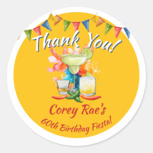 Fiesta Theme Birthday Thank You - 60th Custom Classic Round Sticker