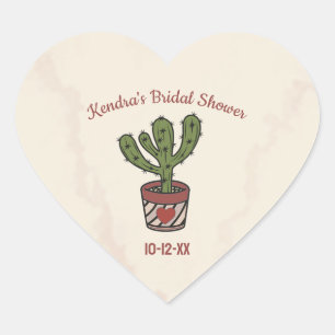 Fiesta Theme Bridal Shower Personalised Cactus Heart Sticker