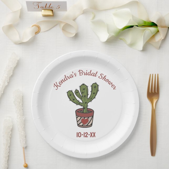 Fiesta Theme Bridal Shower Personalised Cactus Paper Plate (Wedding)