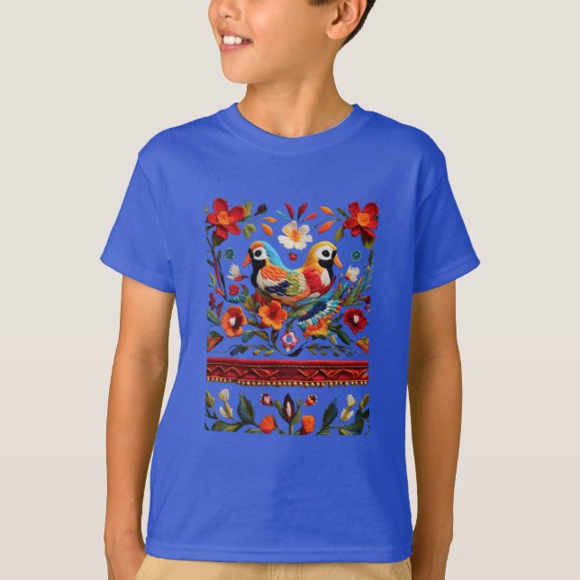 Fiesta Threads: Mexican Embroidery Inspired Design T-Shirt (Front)