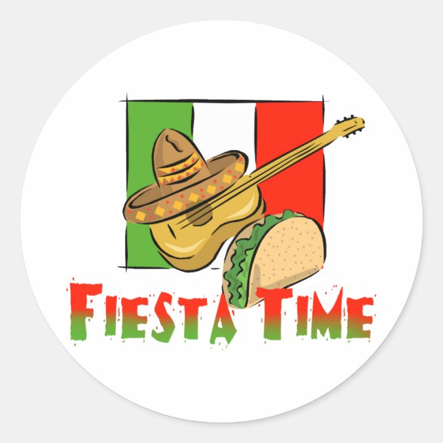 Fiesta Time Taco, Sombrero, Guitar Classic Round Sticker (Front)